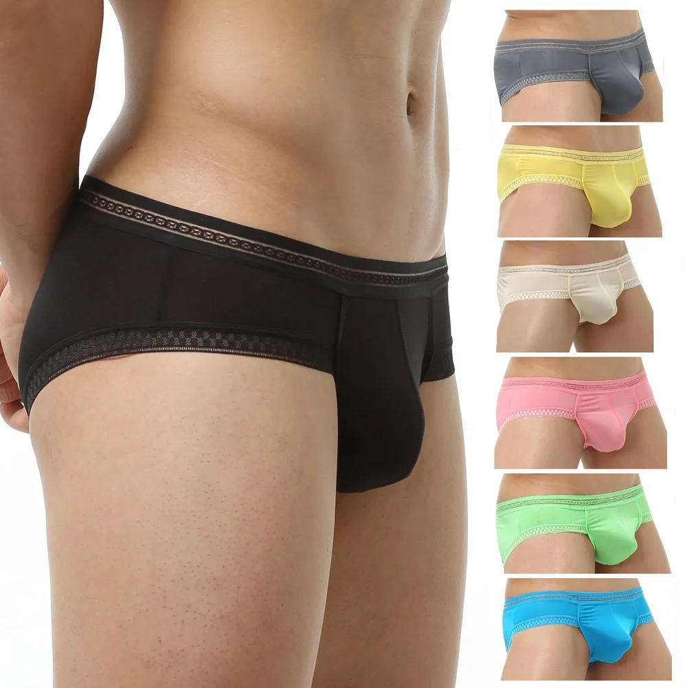 

3PC Mens Silk Underwear Men's Underwear Lot Low Waist Ball Pouch Sexy Lingerie Low-Rise Men's Summer Panties Breathable 2021