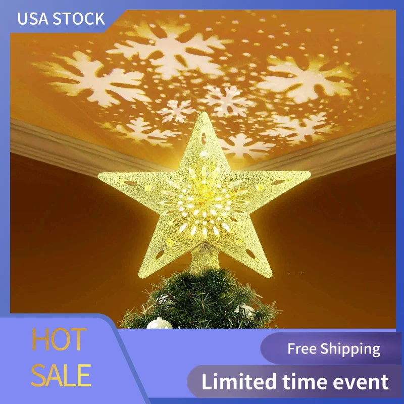 

Топпер для рождественской елки, Звездные топперы для елки со звездами, вращающаяся Снежинка, 3D полый Золотой звезда, Топпер для снежной елки