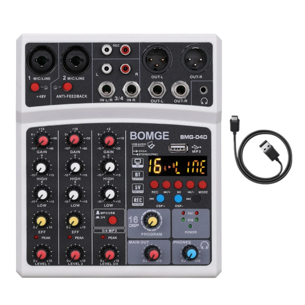 

Professional Sound Card 4-Channel Mixer Outdoor Conference Audio USB Bluetooth Reverb Audio16 Digital Effects-US Plug