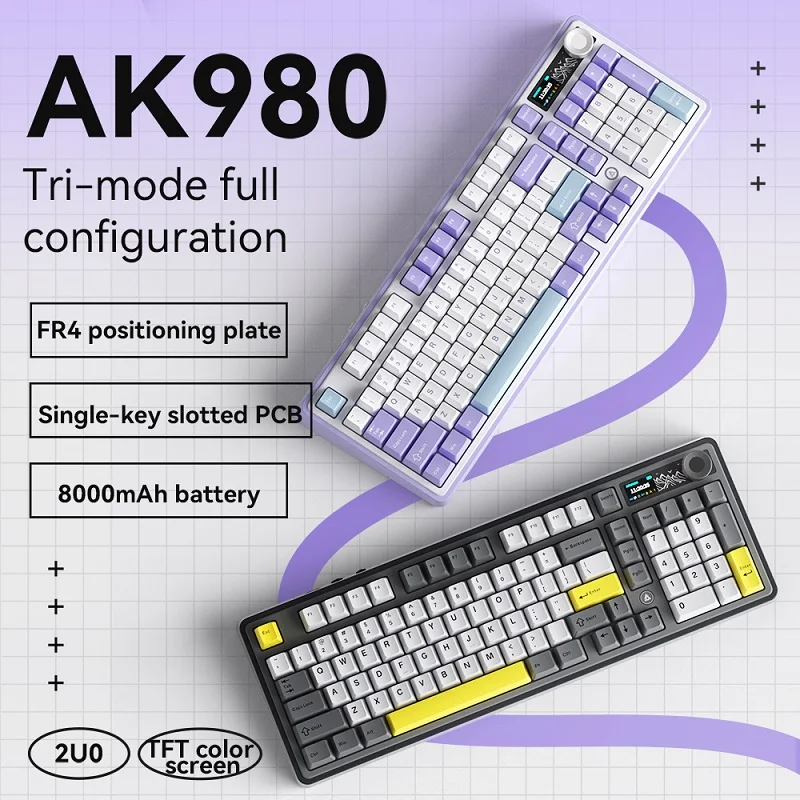 Ajazz AK980 98-клавишная игровая механическая клавиатура с цветным экраном, горячая замена, RGB, Bluetooth, беспроводная клавиатура для ПК, ноутбука, геймера