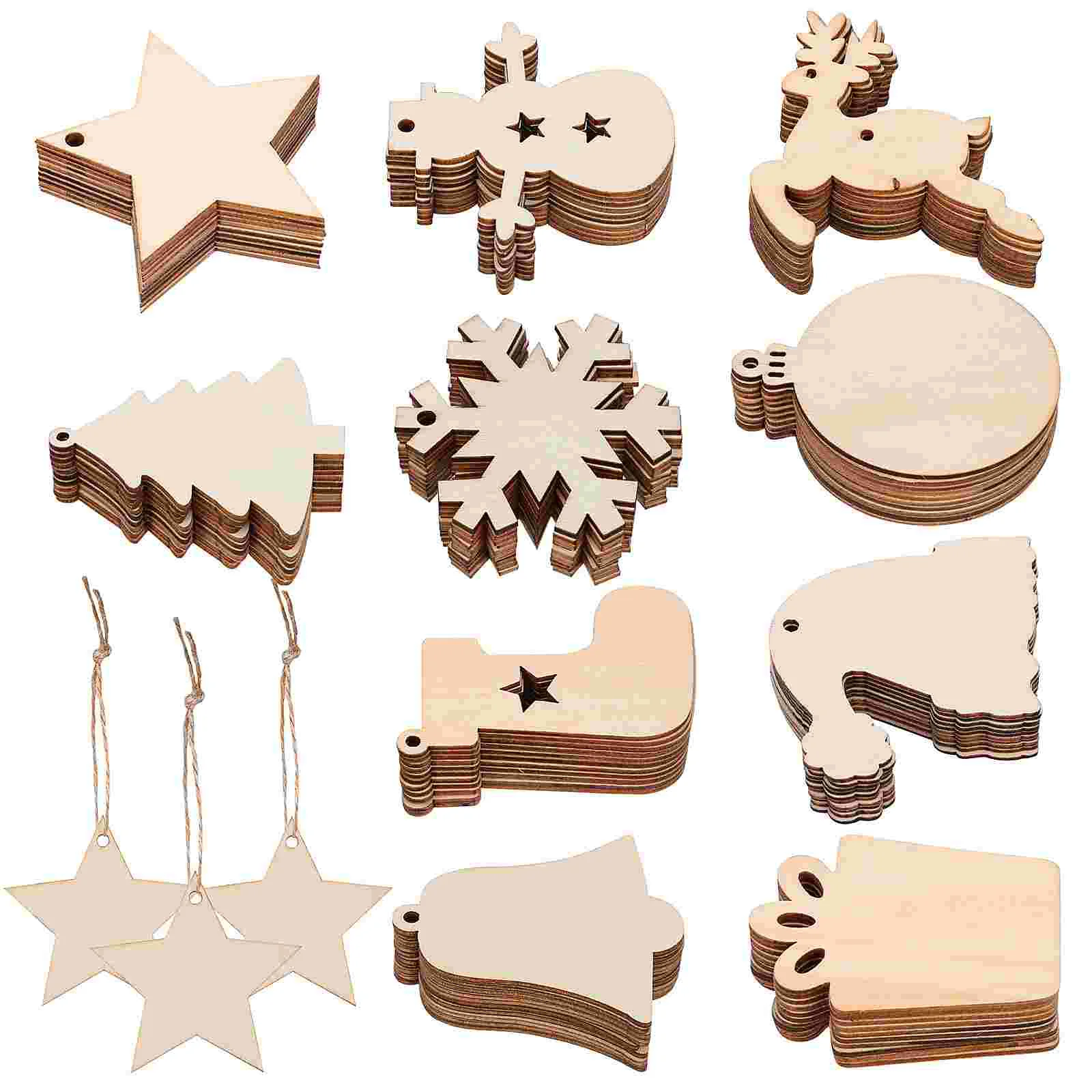 

100 Pcs Crafts Christmas Decorations Indoor Wooden Ornaments Xmas Snowflake Pendant Deer For Tree Hanging