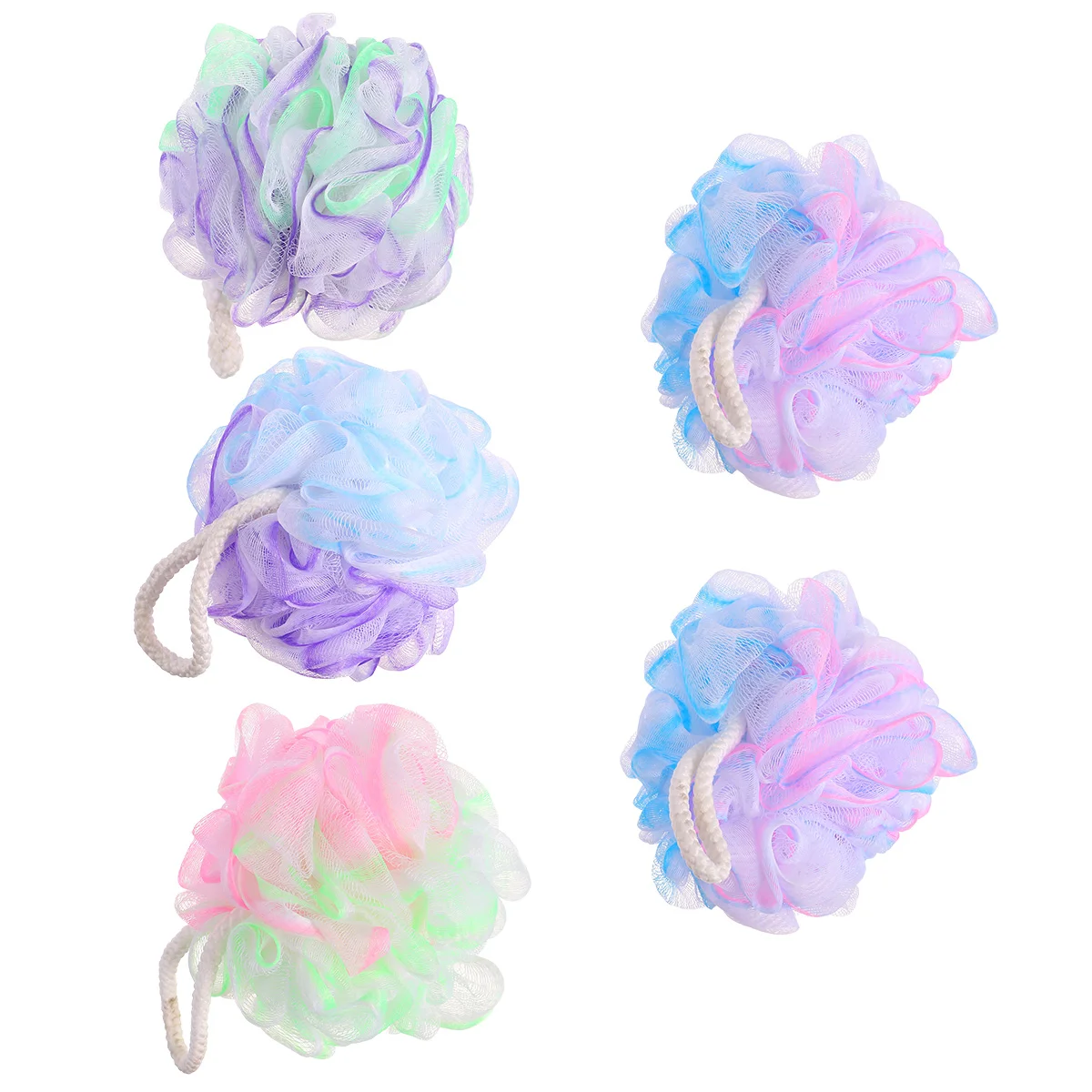 

5 Pcs Large Shower Ball Super Soft Three Colors Bath 5PCs Mesh Poufs Women Sponge Esponja Para Bañarse Bathing Miss Body Loofah