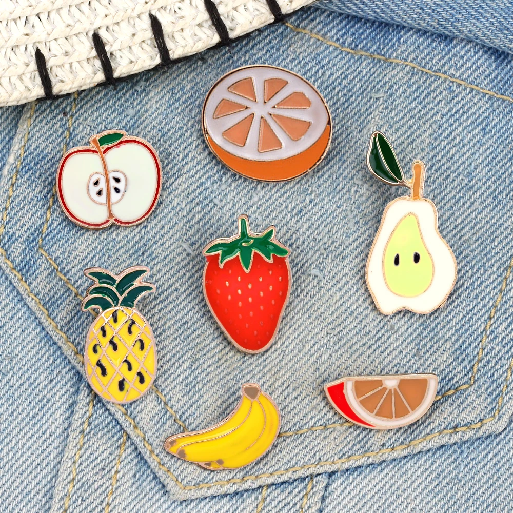 Fresh Fruits Brooches for Kids Sweet Strawberry Banana Apple Pear Enamel Pin Tasty Orange Pineapple Shaddock Slice Badge Jewelry