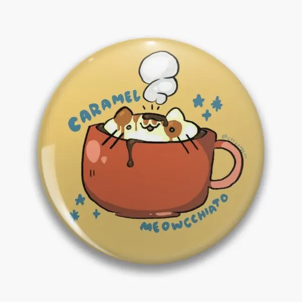 

Caramel Meowcchiato Soft Button Pin Funny Collar Lover Jewelry Hat Lapel Pin Women Fashion Metal Clothes Creative Cute Cartoon