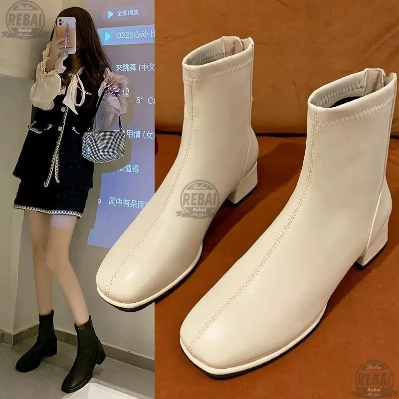 

New Chelsea Pointed Ankle Winter Boots Plush Woman Leather Snow Bottes Back Zipper Leather Boots Women Cowboy Boots for Women