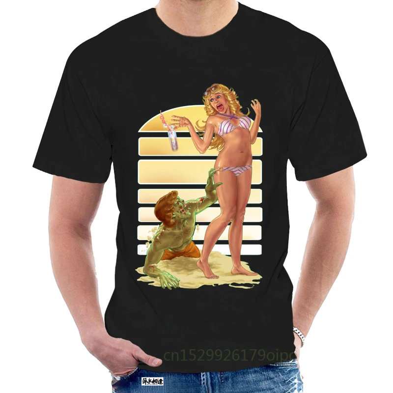 Day Of The Dead Beach Zombie Comic T Shirts Funny Picture Men's Cool Shirt Green Pin Up Sex Tshirt For Adult Ahegao 6380K |