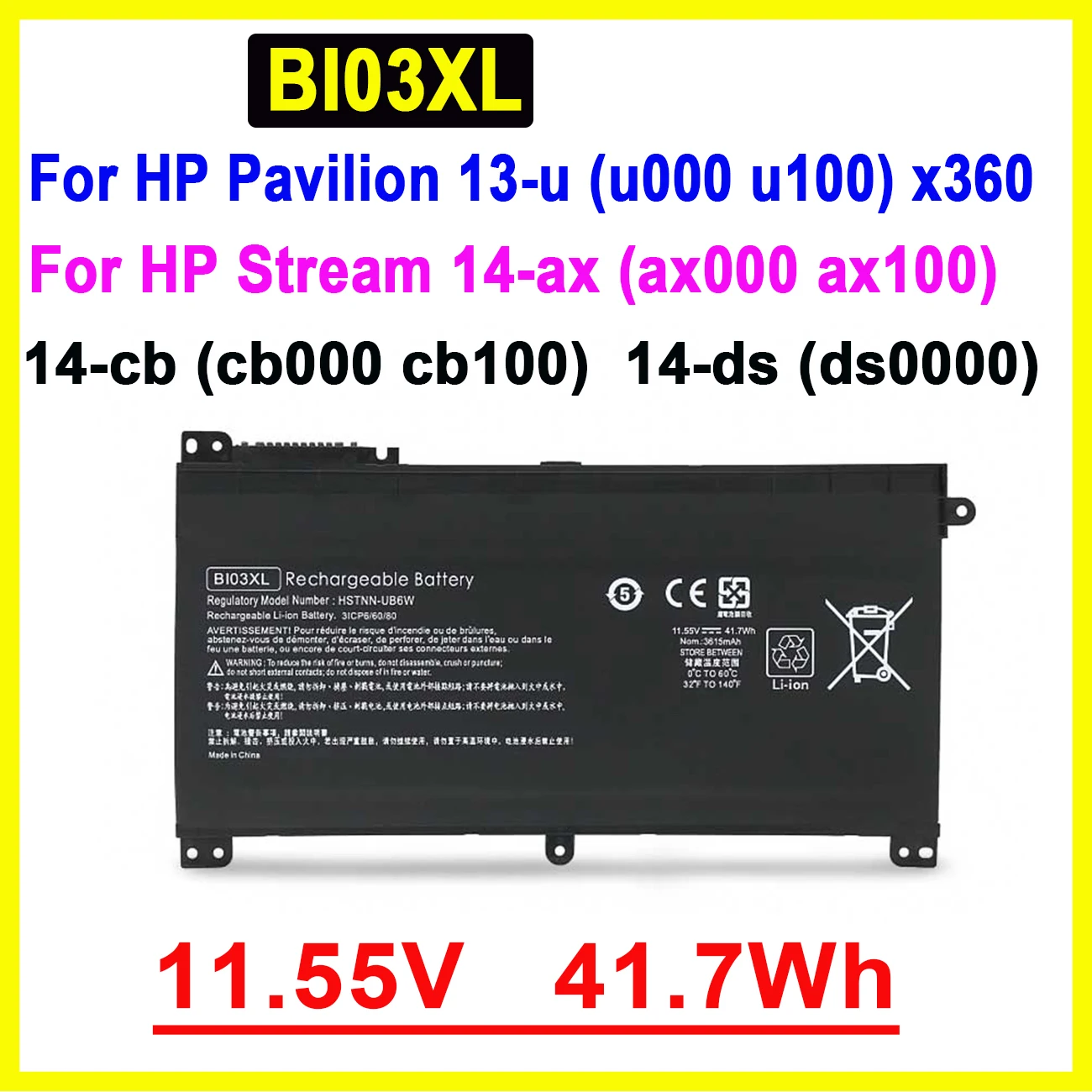 

BI03XL New Laptop Battery ON03XL For HP Stream 14-ax000 Pavilion X360 13-u000 Pavilion X360 m3-u000 13-u000 HSTNN-UB6W