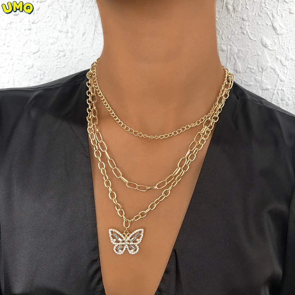 

Fashion N8994 Multi-layer Temperament Necklace Net Red Simple Butterfly Micro Inlaid Neck Chain Cool Wind Chain Necklace Gifts