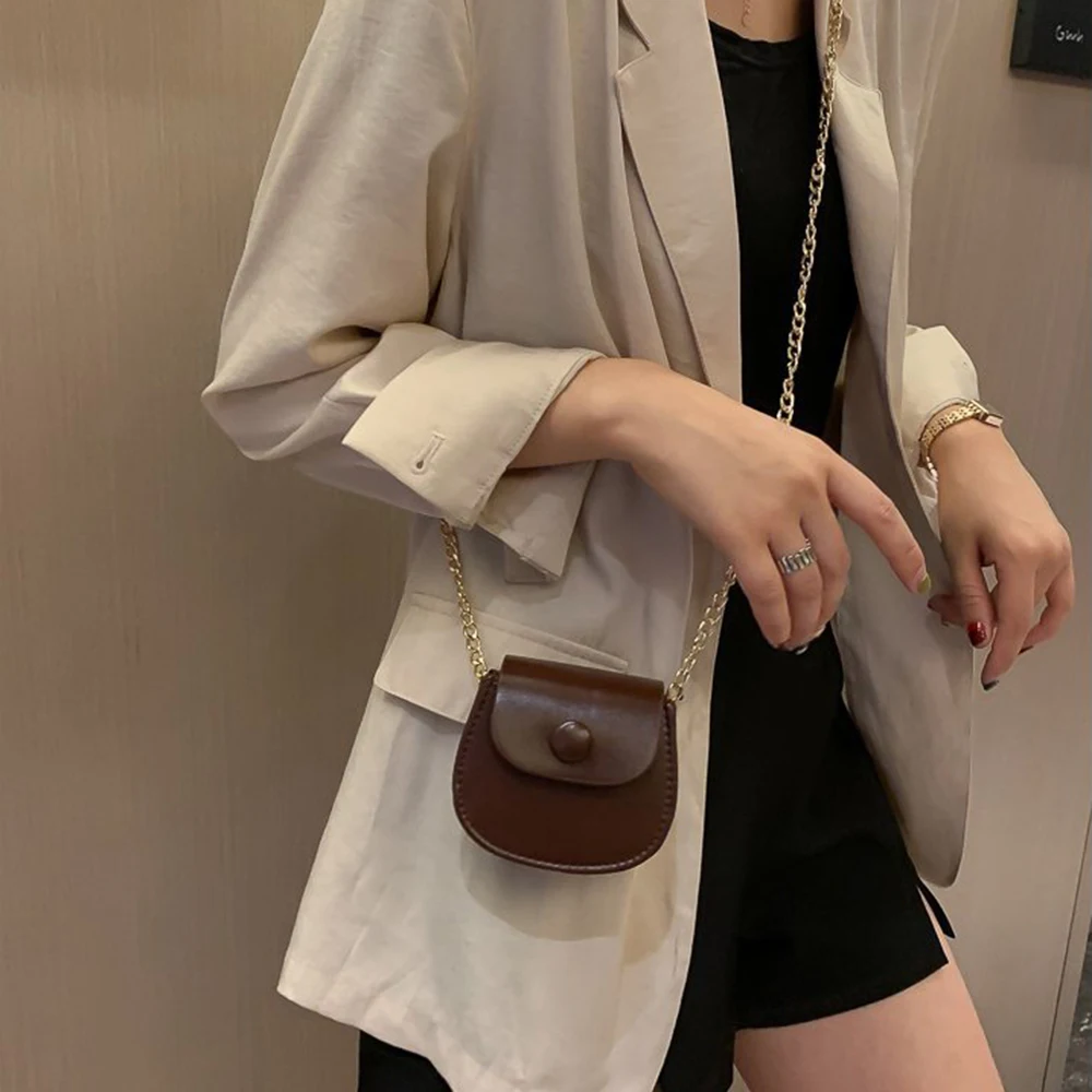 

Summer Women's Children Cute Mini PU Leather Textured Shoulder Coin Purses Chain Wallet Messenger Crossbody Buckle Saddle Bag