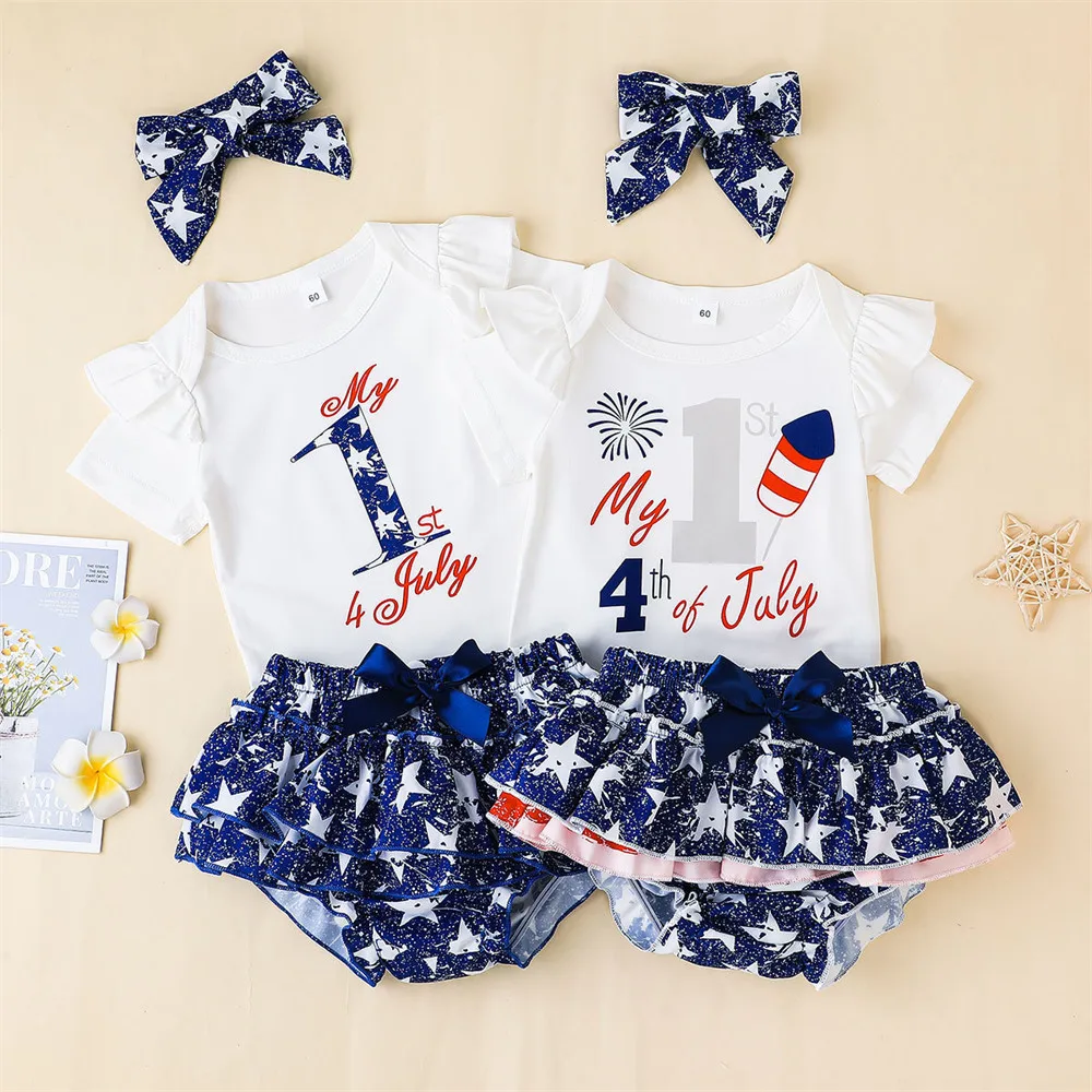 

Newborn Baby Girl Clothes for 0 to 3 months Baby Girl Summer Clothes Set 3-piece Toddler Girl Clothes Fourth of July