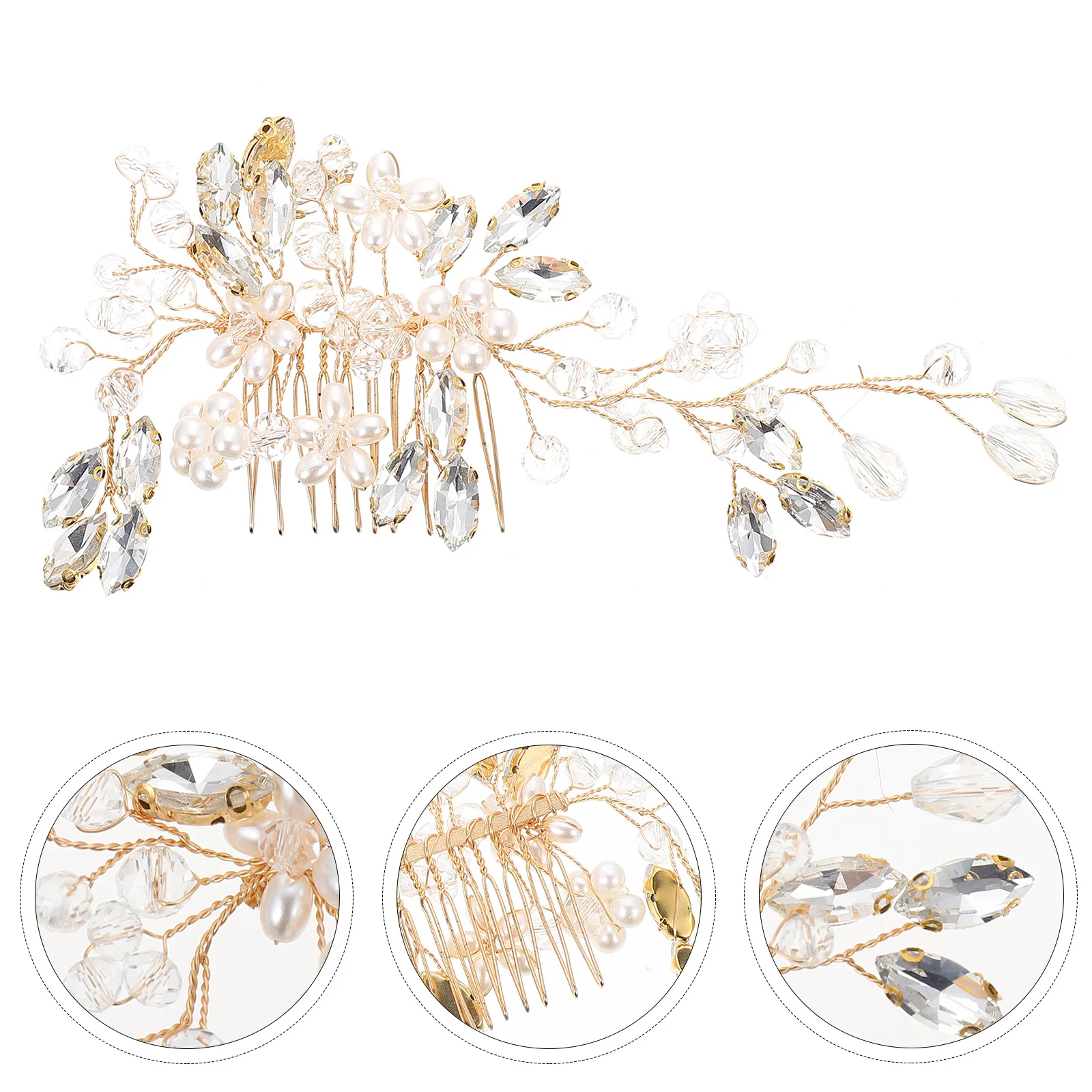 

Hair Comb Wedding Rhinestone Clip Side Brides Bride Accessories Christmas Festive Crystal Holiday Pearl Flower Bridal Headdress