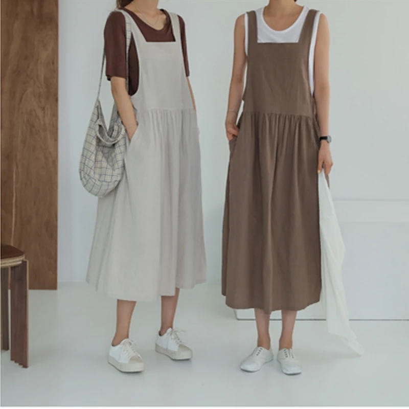 

2022 New Summer Dress Ladies Dress XL- 5XL Cotton Linen Women Tank Vestidos Sleeveless Robe Dress Pockets Clothes