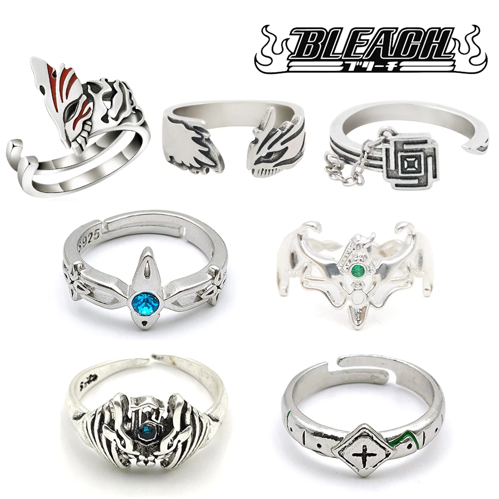 

7 Styles Anime Bleach Metal Adjustable Ring Ulquiorra Cifer Hitsugaya Toushirou Grimmjow Cosplay Rings Prop Accessories Gifts