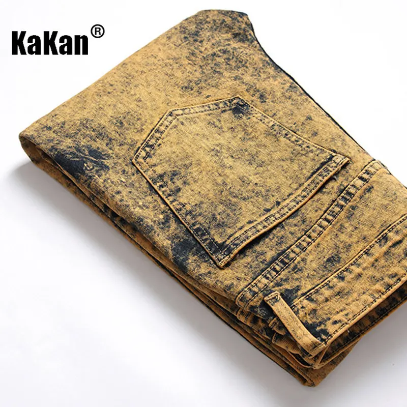 Kakan - European and American New Street Personality Jeans for Men, Washed and Made of Old Trendy Straight Length Jeans K36-L008