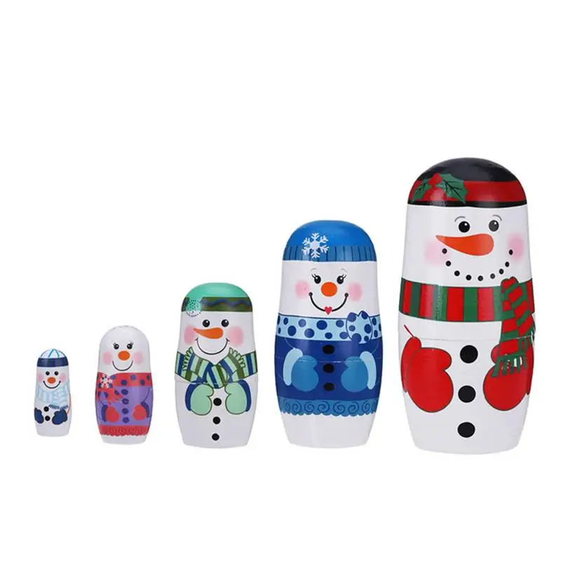 

Christmas Nesting Dolls Handmade Snowman Wooden Stacking Dolls 5 Pieces Stacking Doll Christmas Decoration Halloween Wishing