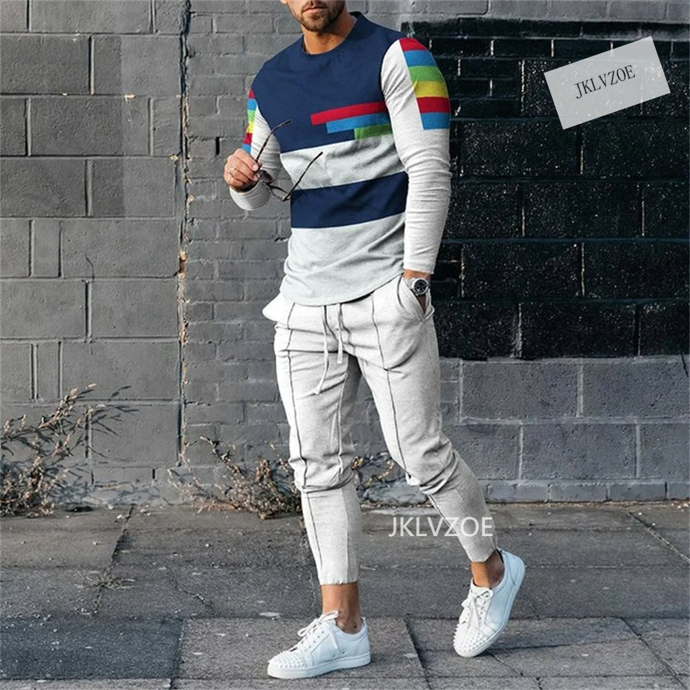 Men Casual Long Sleeve Trousers Sport Tracksuit Graphic T shirts Trendy Streetwear Sets Designer Clothes 3D Print Oversize Suit
