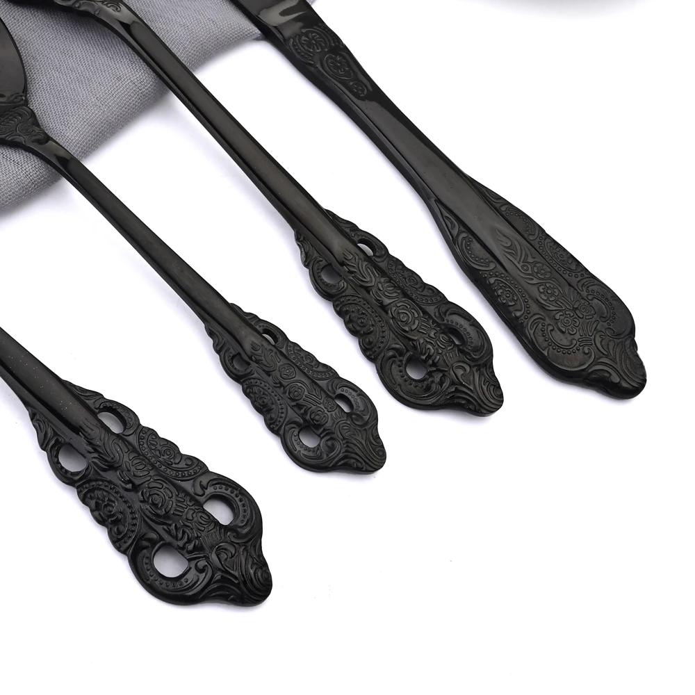 Zoseil 24 шт. столовые приборы набор черных столовых приборов нож вилка чайные ложки