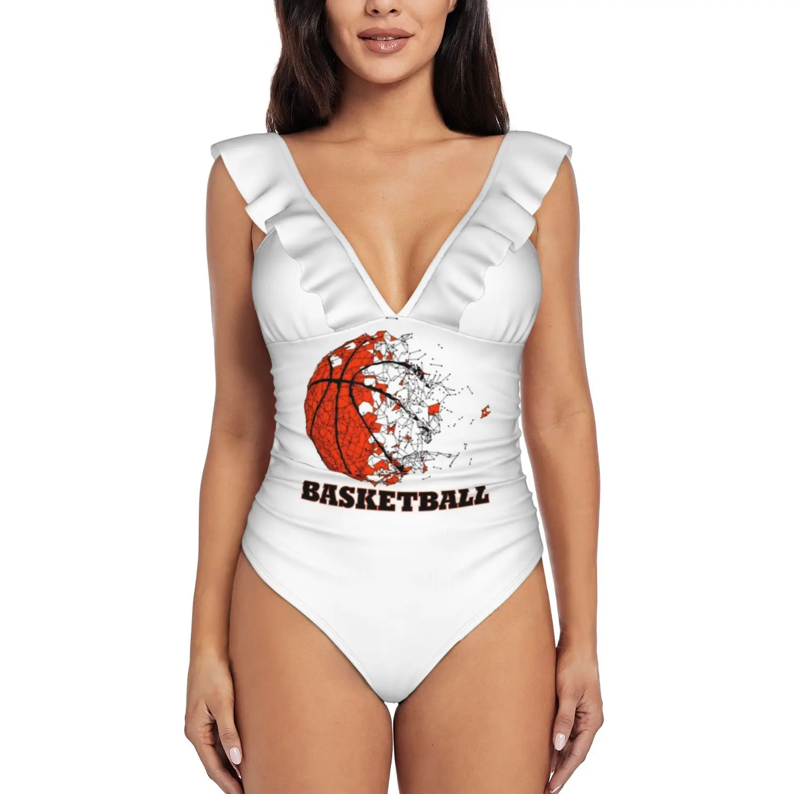 

Баскетбольный мяч, символ баскетбольного мяча, спортивный и сексуальный цельный купальник, женский купальник, монокини, купальный костюм с ...