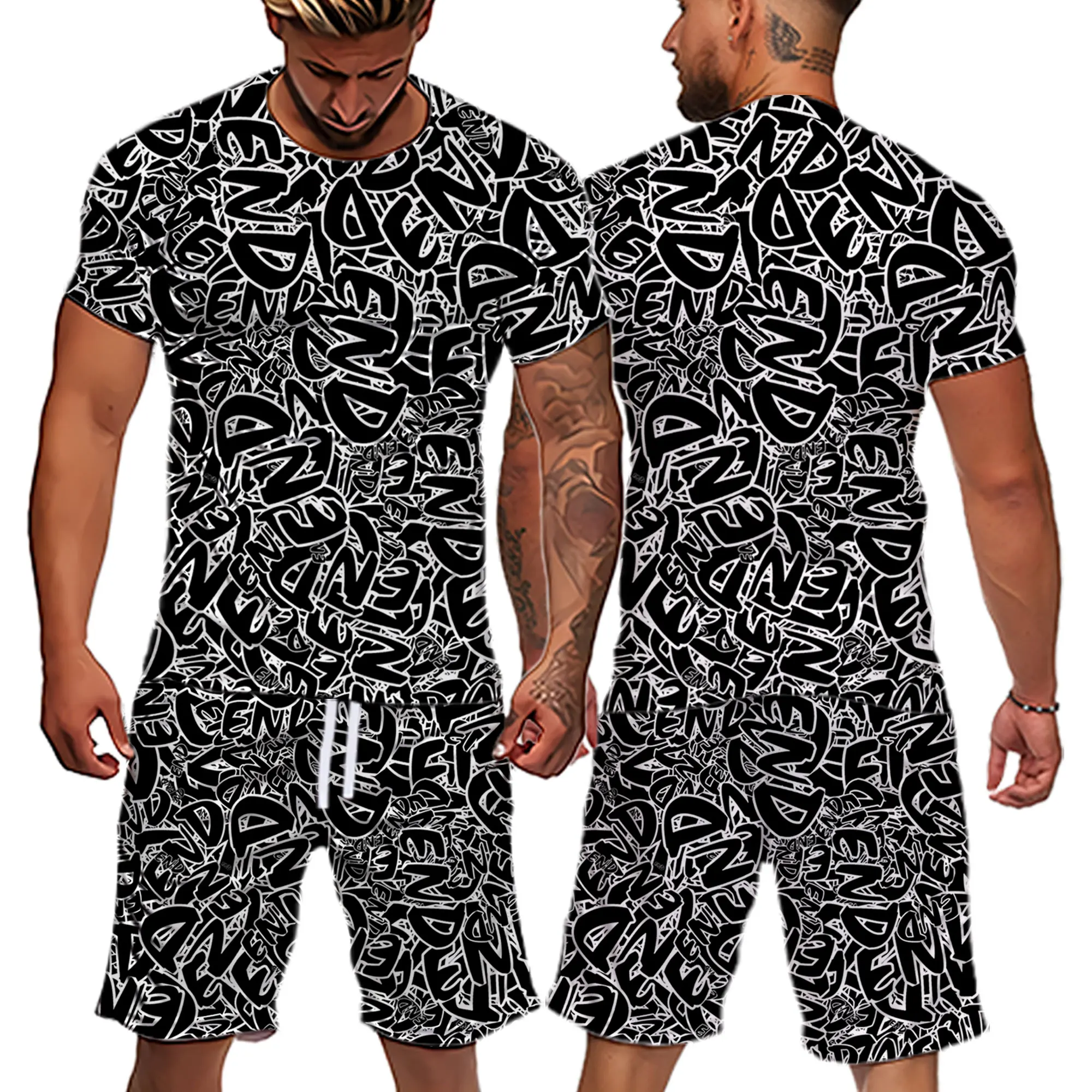 

Men's T-shirt and Shorts Set, Casual Short Sleeved Sportswear and Shorts, Summer Set, 2 Pieces, 2022