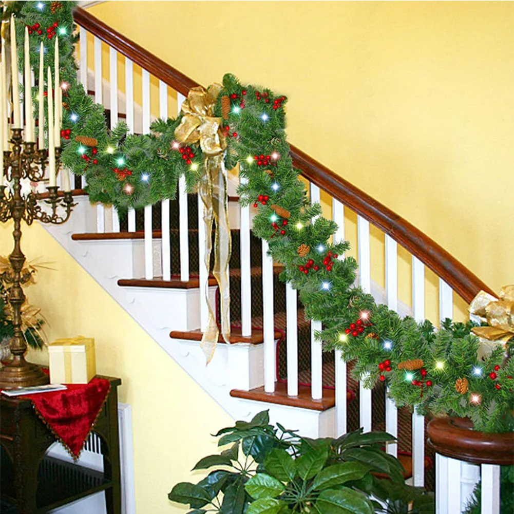 

Christmas Artificial Wreath Green Outdoor Pine Tree Wreath Mantel Stair Fireplace Garland With Pine Cone For Home Decoration