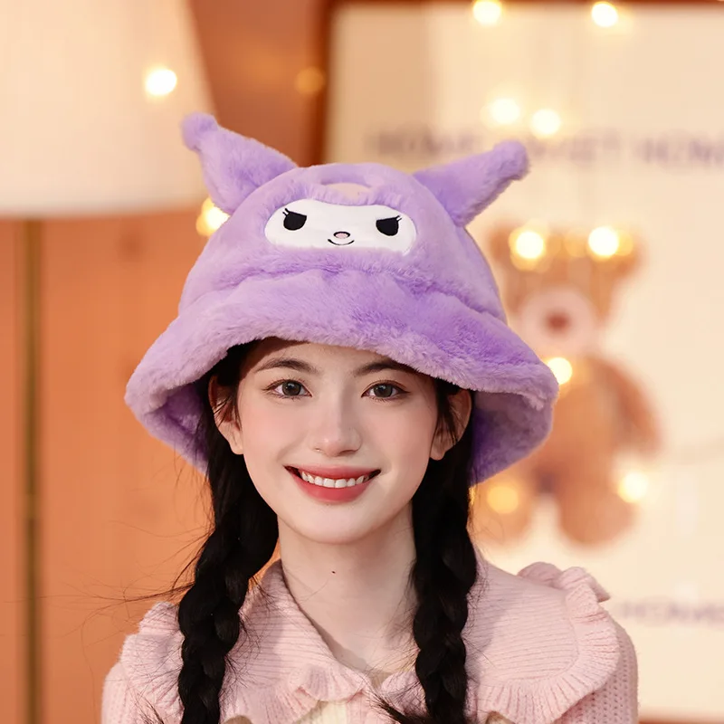 

Kawaii Sanrio Cinnamoroll Fisherman Hat Anime Kuromi Cute Cartoon My Melody Lovely Plush Warmth Basin Hat Girls Gift