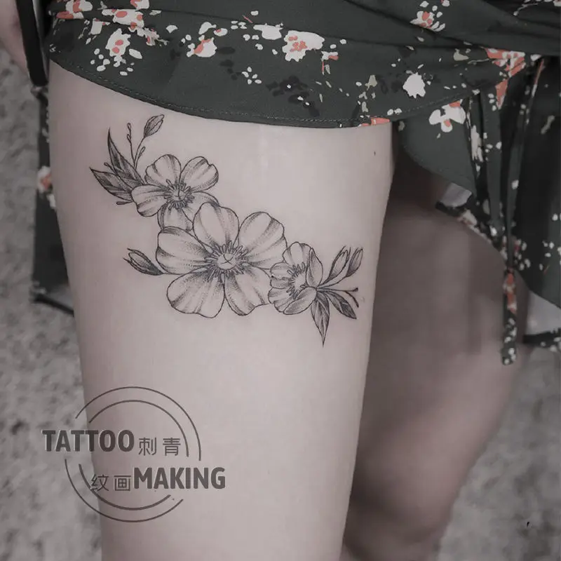 

2022 New Sketch Flower Art Waterproof Tattoo Stickers for Woman Man Body Temporary Tattoo Blossom Stripe Fake Tattoo Arm