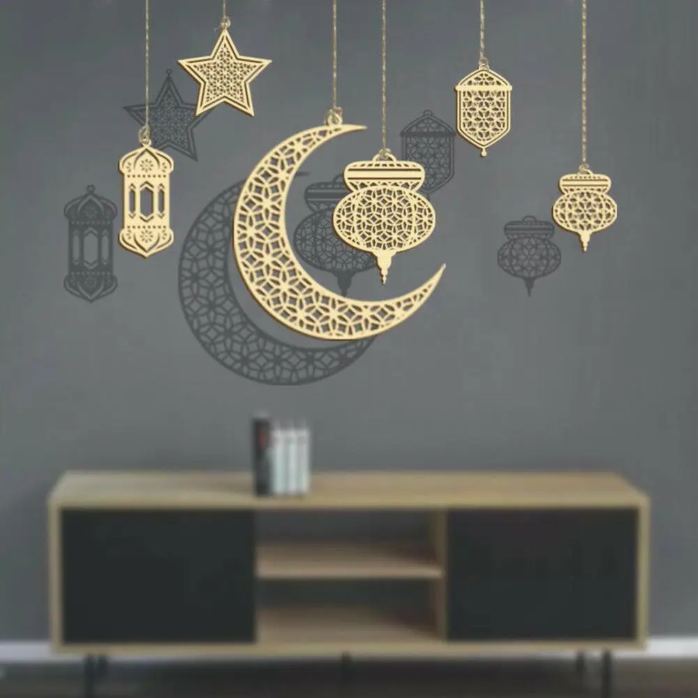 

Brand New Wooden Pendant Hanging Ornament Wooden Ornament 6pcs Eid Mubarak