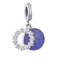 blue glaze round pendant fit original pandora charms bracelet women dream it wish it do it clear cz star beads for bijoux making
