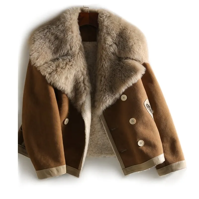 Lapel High-Grade Fur Integrated Fleece-Lined Thickened Lamb Wool Coat Women's Winter Casual Top