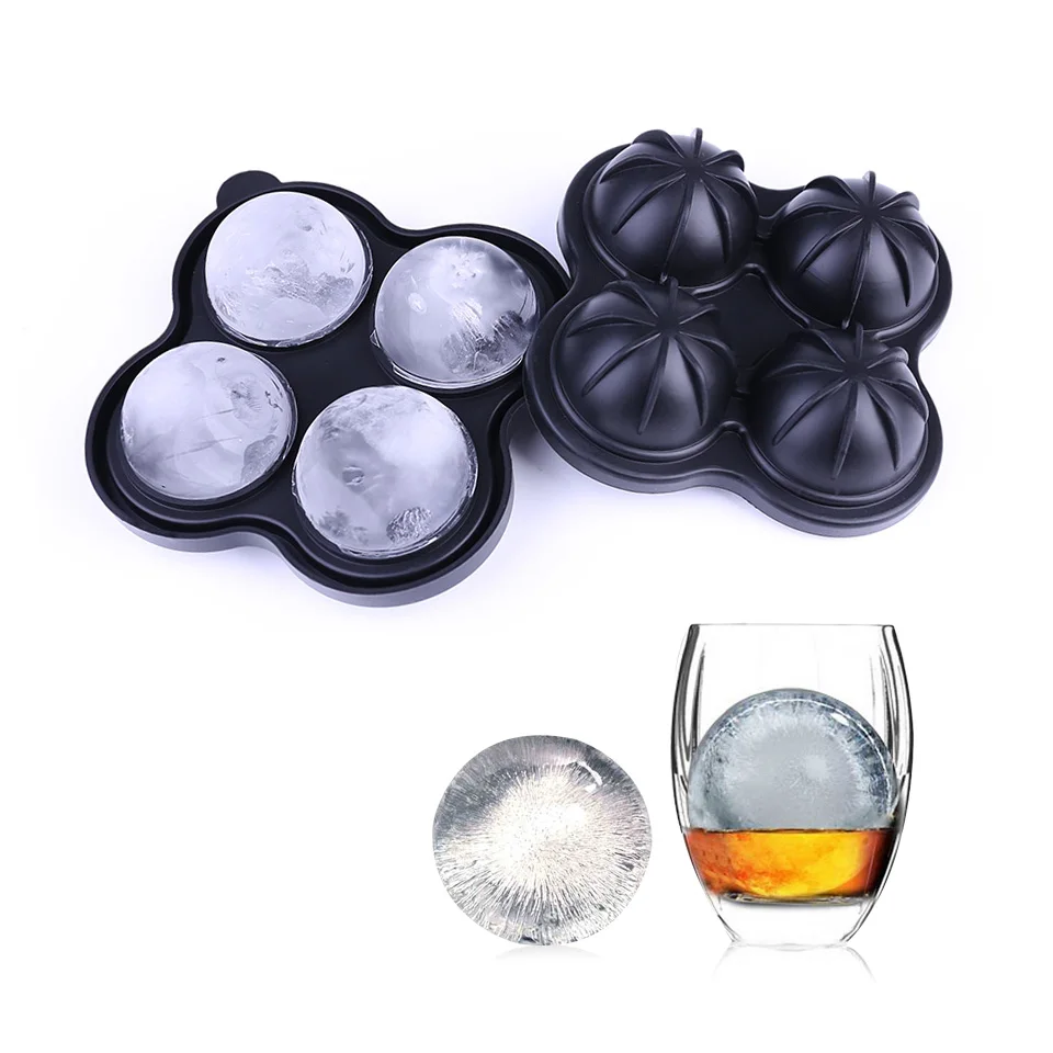 

2021 Multifunctional 4-Cavity Silicone Ball Ice Cube Maker Cocktail Whiskey Kitchen Tool Form for Ice Cubes Tray Ice Cream Mold