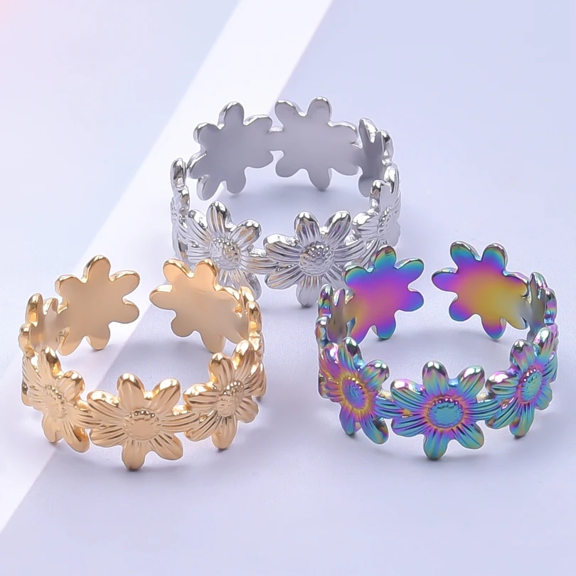 

Flower Rings Stainless Steel Star Moon Rings For Women Men Elegant Shell Rings Adjustable Rings Couple Exquisite Jewelry Gifts