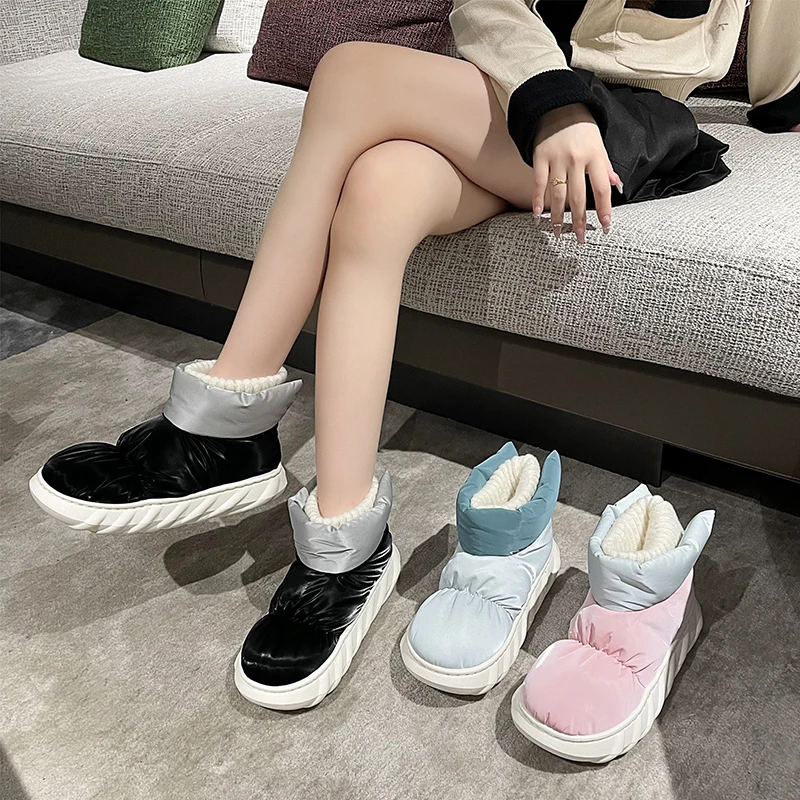 STRONGSHEN Women's Ankle Boots Winter Soft Female Thick Platform Warm Cotton Shoes Outdoor Waterproof Non-slip Woman Snow Boots