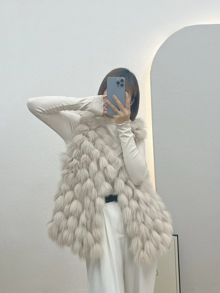 natural New Real genuine fox Fur vest Women's fashion Jacket gilet