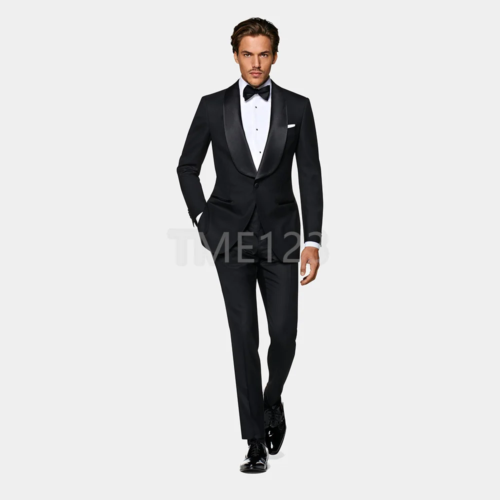 Tailor Made Black Mens Suits Custom Wedding Tuxedos Groom Wear Party Prom Best Men Blazer Suit (Jacket+Pants)