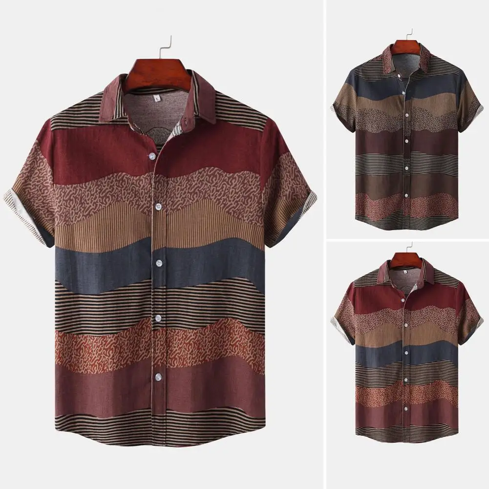 

Однобортная популярная мужская рубашка с отложным воротником, кардиган, летняя рубашка, полосатая Повседневная мужская футболка