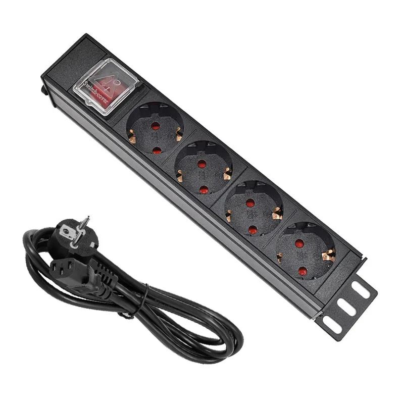 

Распределительный Блок питания PDU, шкаф с 4 отверстиями, немецкий выключатель розетки переменного тока, корпус из алюминиевого сплава, интерфейс C14 SPD