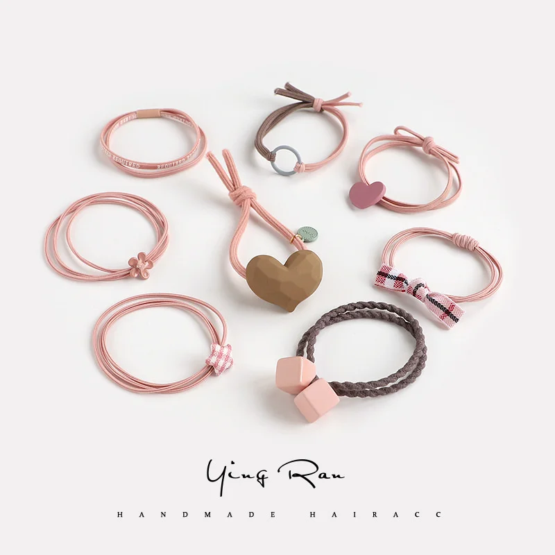 

8PCS/Set Korean Cute Love Box Bow Elastic Hair Band For Woman Female Leather Cover Rubber Hair Tie Rope Fashion Accessories