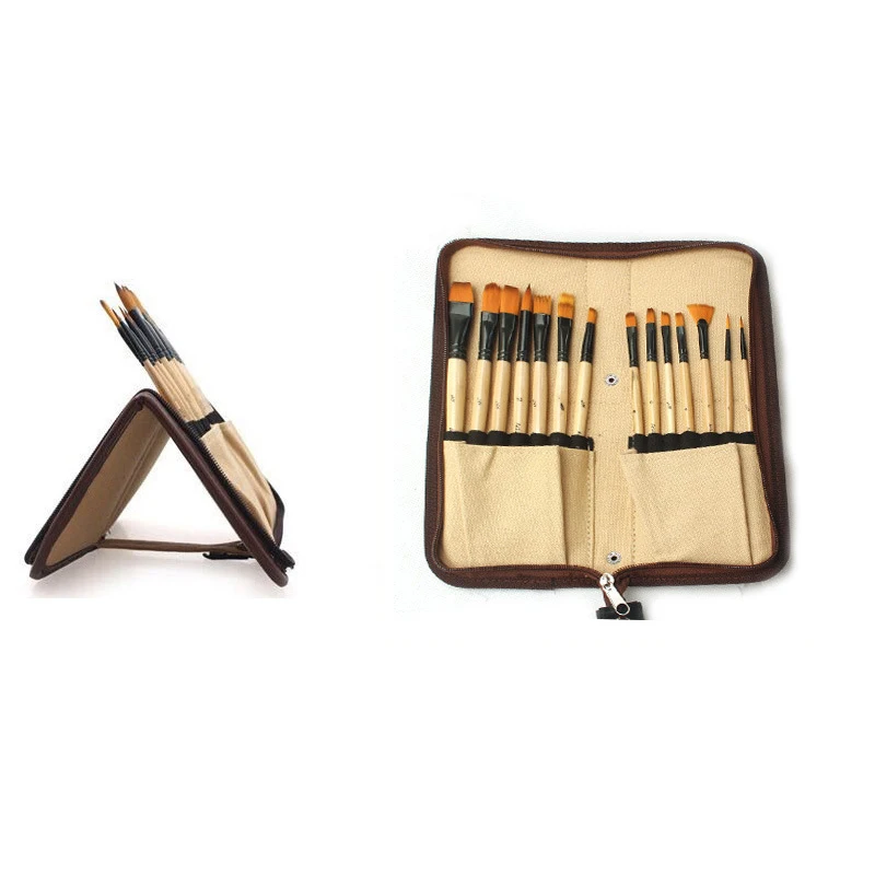 S Set Foldable Canvas Zipper Artist Brushes Box Case Bag