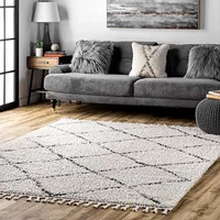 Lattice Tassel Shag Area Rug 8' X 11' Off White Rugs and Carpets for Home Living Room Rugs for Bedroom Decoracion