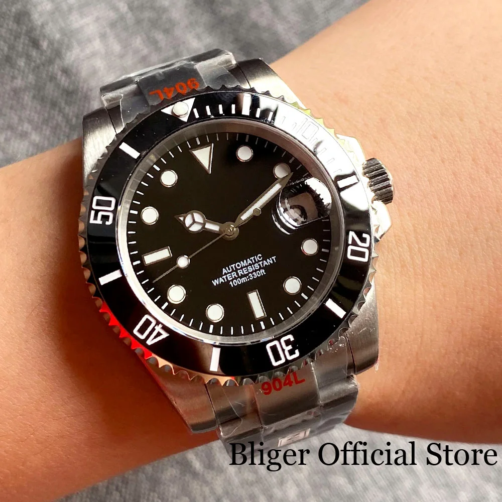 Скидка Мужские механические часы для дайвинга BLIGER 24 Jewel NH35A 40 мм, водонепроницаемые 100 м, сапфировое стекло, нержавеющая сталь, светящийся браслет