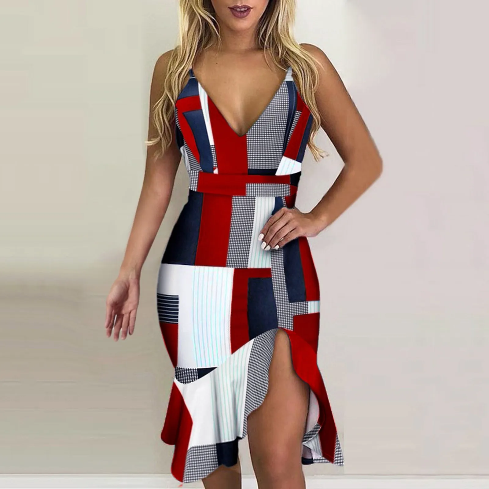 

Women Sexy V-Neck Floral Printing Summer Dresses Spaghetti Strap Sleeveless Elegant Party Dress Spaghetti Strap Sundress