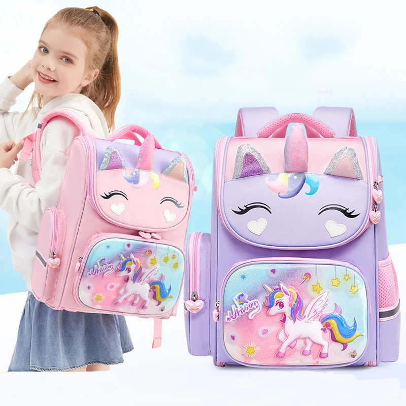 

Рюкзак для девочек 1-5 классов, Радужный детский школьный ранец с 3D рисунком единорога для учеников начальной школы