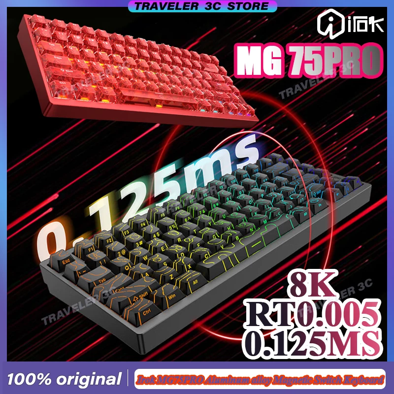 Фото Irok MG75 Pro индивидуальный магнитный переключатель из алюминиевого сплава с ЧПУ, игровая клавиатура 8K RT0.005MM RGB, прокладка, магнитный переключатель, микс №1