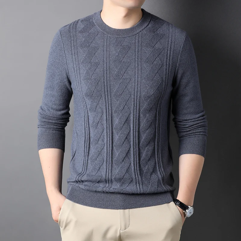 cashmere Men's sweater 100% pure cashmere wool young and middle-aged round neck cashmere high-end warm winter clothes.