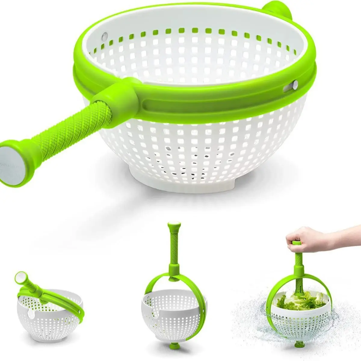 

New Collapsible Salad Spinner Vegetable Fruit Drainer Non-Scratch Spinning Colander Rotate Water Drainer Basket Kitchen Strainer