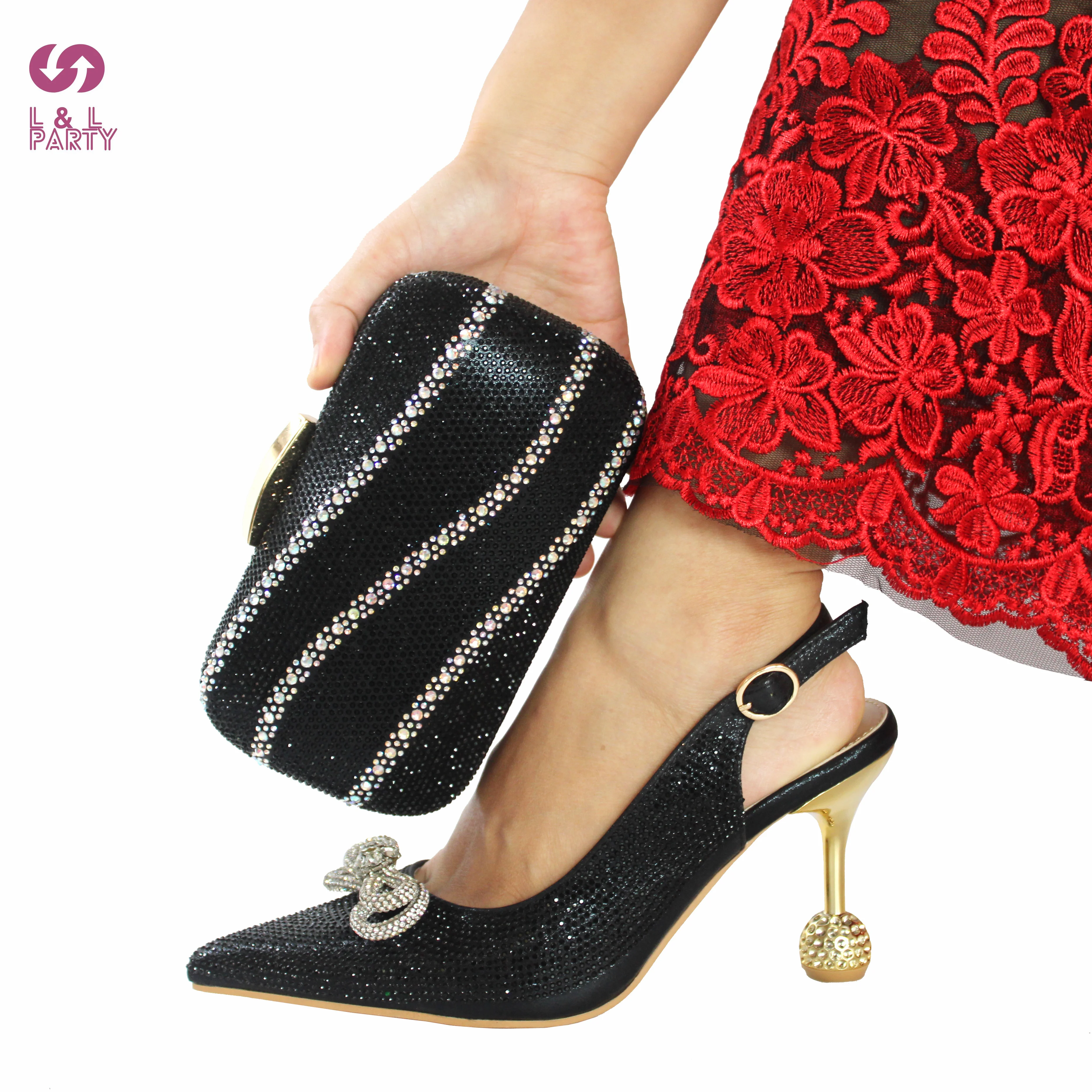 Новинка 2022, модные сандалии с острым носком, обувь, подходящая сумка, набор черного цвета для женщин, свадьба