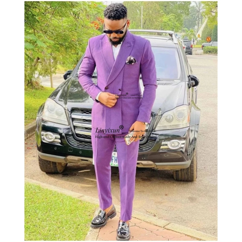 Double Breasted Wedding Groom Tuxedo Slim Fit Casual Banquet Blazer 2 Piece Jacket Pants Costume Homme