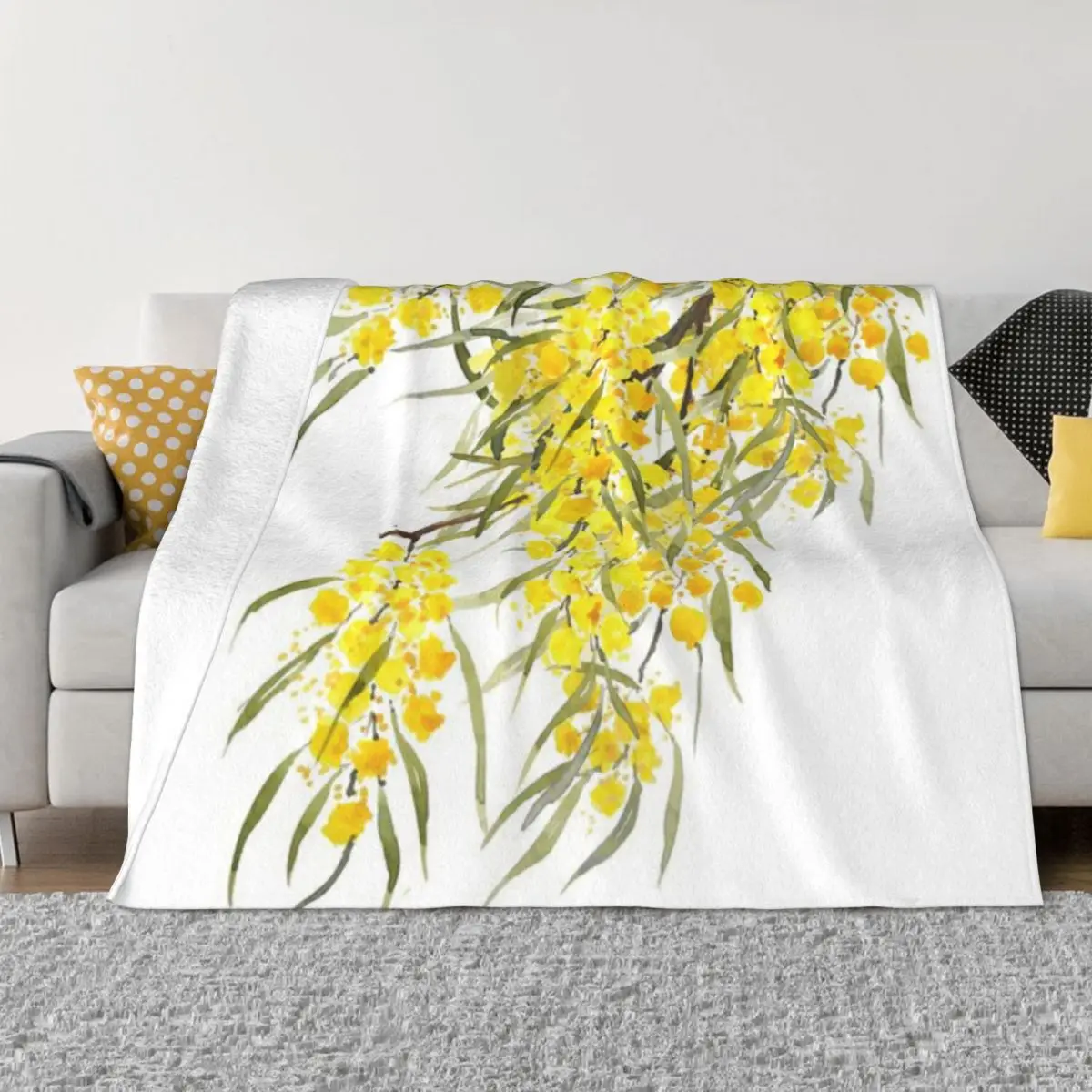 Ультрамягкое Флисовое одеяло ручной росписи золотого цвета с цветком акварелью