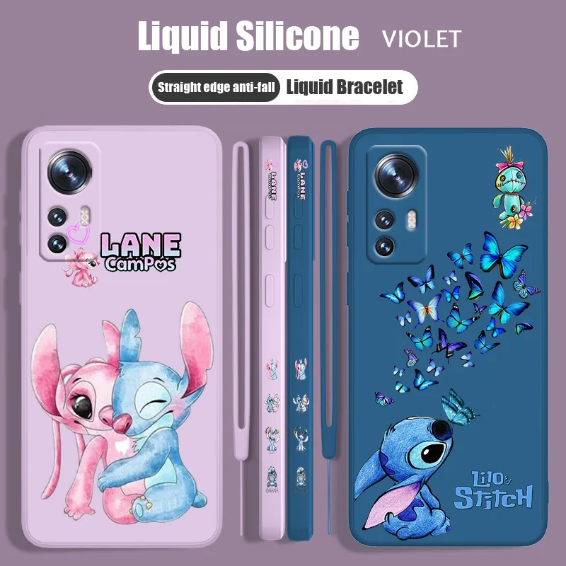 

Disney Stitch Butterfly For Xiaomi Mi 13 12T 12S 12X 11i 11X 11T 10T 10S Lite Pro Ultra Liquid Left Rope Soft Phone Case