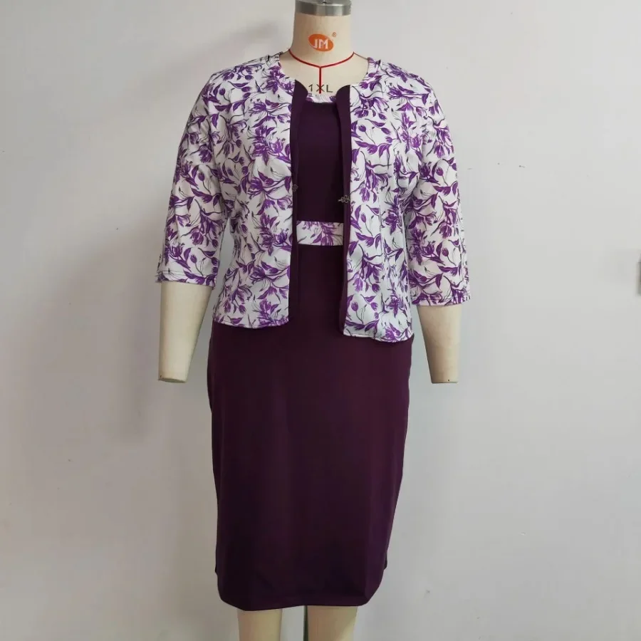 Plus Size African Style Floral Print Office Ladies Coat and Dress Suit For Women